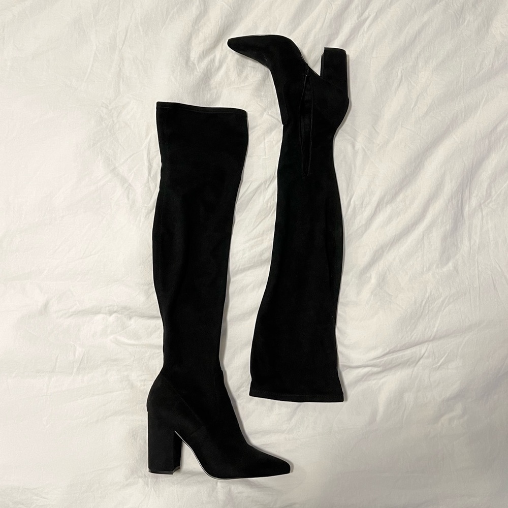 Steve Madden over the knee suede black heeled boots 7.5